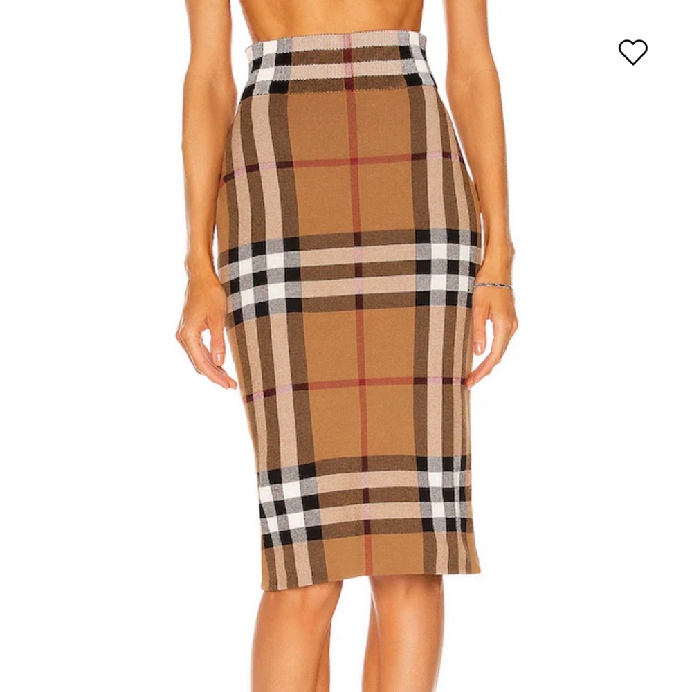 Burberry Tan and Black Check Pencil Skirt